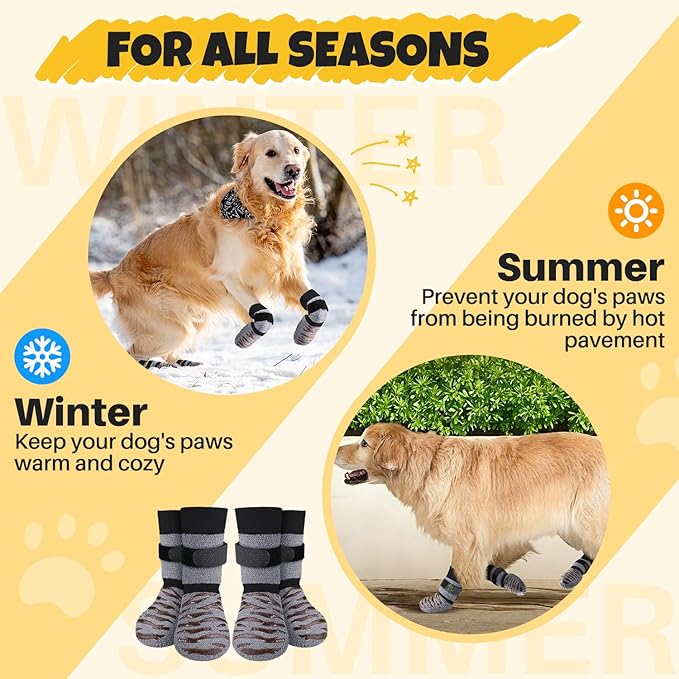 SlowTon Dog Socks with Double-Sided Grippers - 4PCS Dogs Grip Socks for Hot & Cold Pavement or Hard Floors, Non-Slip Paw Traction Protectors for Senior Small Medium Large Dogs(Grey, S)