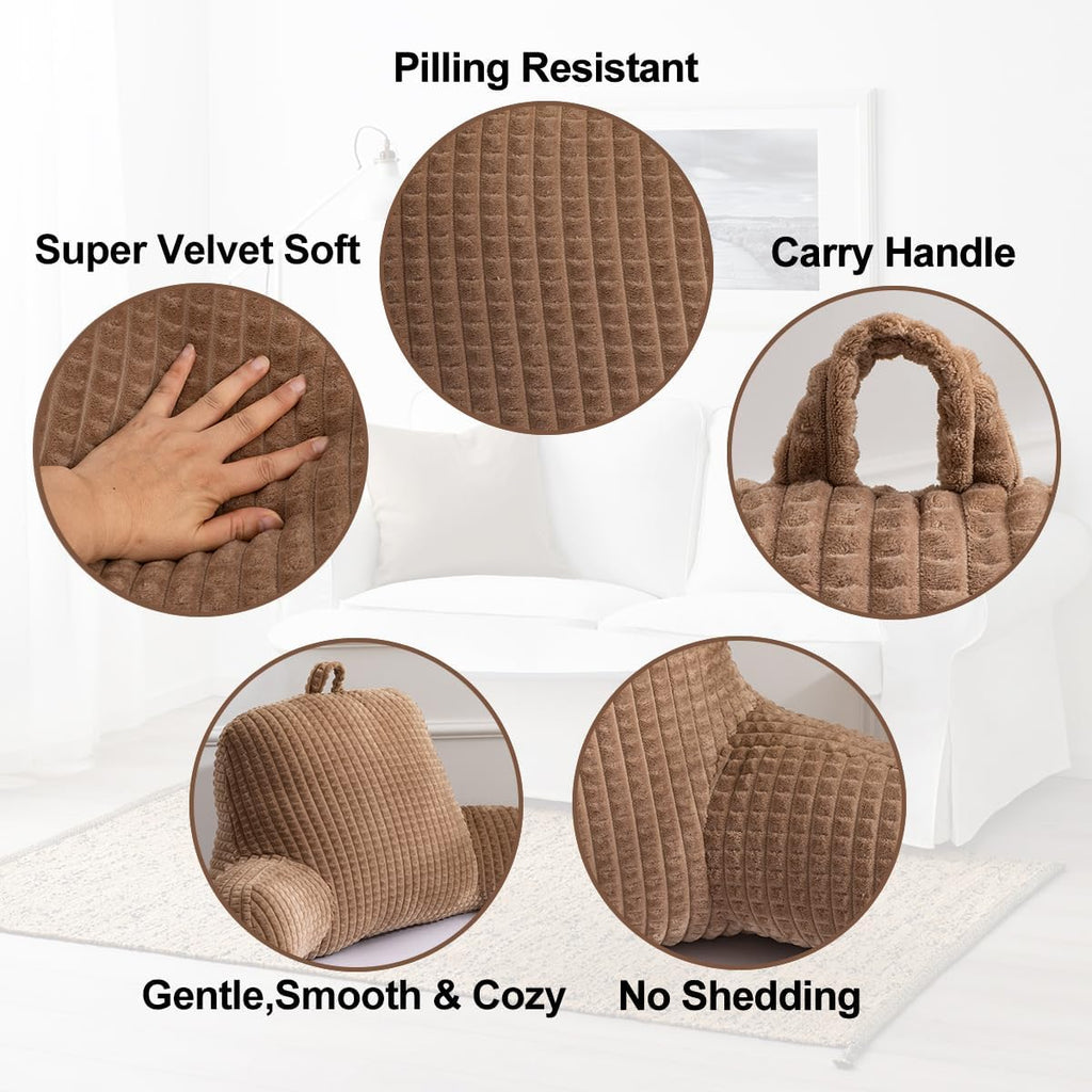 Holawakaka Adults Reading Pillow with Arms, Backrest Reading & Rest Pillows for Sitting Up in Bed, Bed Rest, Lounging, Working on Laptop,Arms Back Support Cushion for Men Women Teens,Khaki