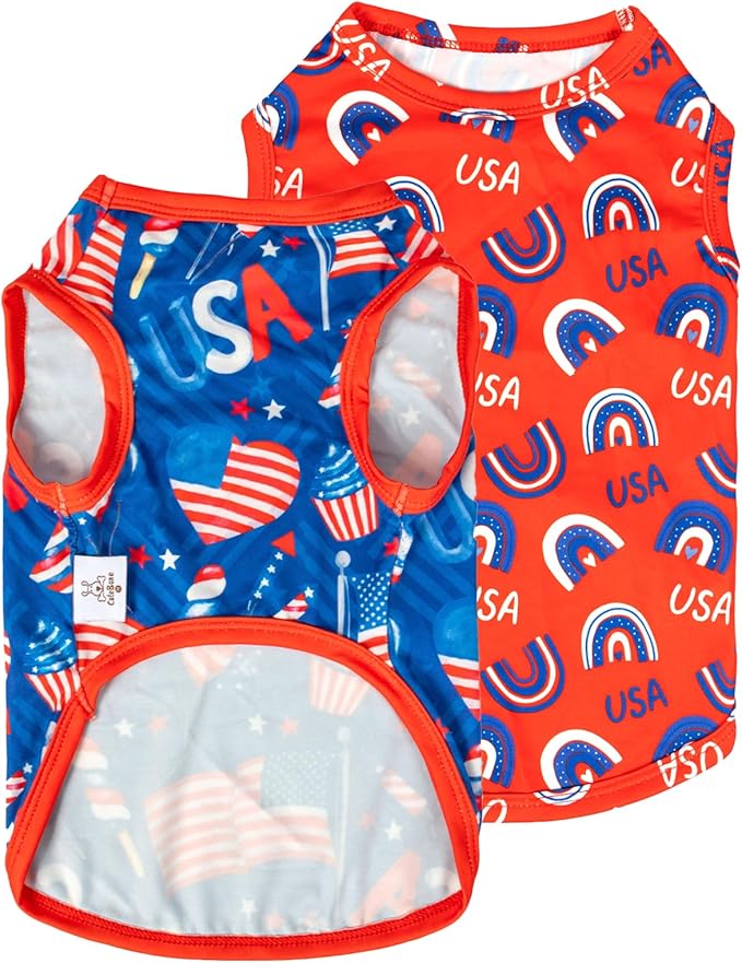 CuteBone 4th of July Dog Shirts 2-Pack Soft Pet Clothes Breathable Summer Vest for Small Puppy and Stretchy Cat Apparel 2BX18L