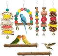 Natural Wood Bird Chew Toys, 7 Pack Hanging Parrot Cage Perch Stand for Parakeet, Cockatiel, Lovebird, Budgie