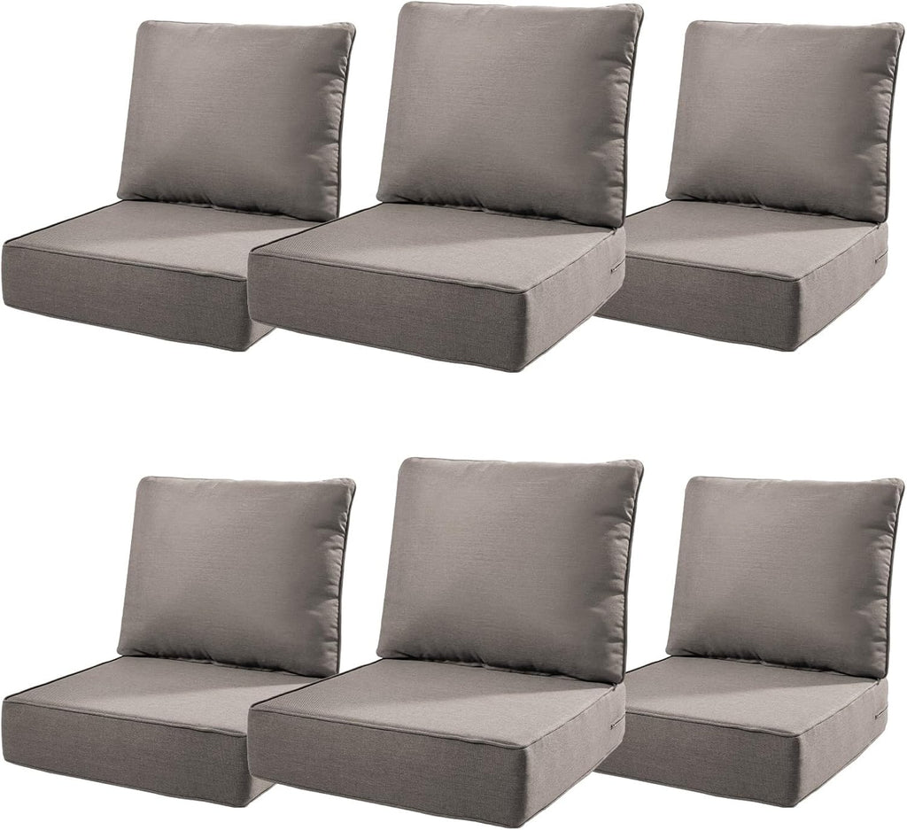 6" Thick Outdoor Cushions 22x24x6, 6-Set Deep Seat Patio Cushions with Removable Cover, Waterproof & Fade Resistant Replacement for Wicker Chair, Loveseat, Sofa - Grey