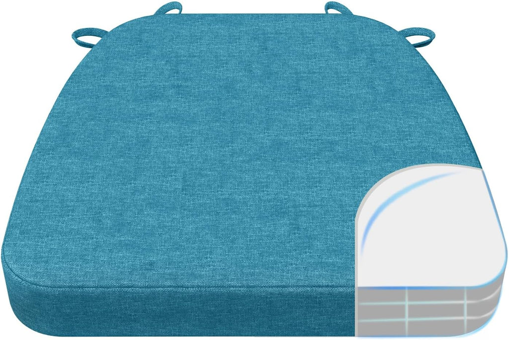 AAAAAcessories D-Shaped Chair Cushions, 2" Thick Dining Chair Pads with Ties and Removable, Machine-Washable Cover, 17" x 16", Teal