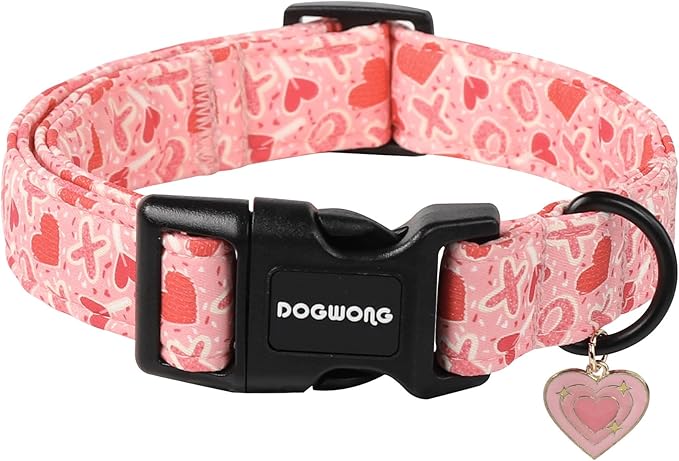 DOGWONG Valentine's Day Dog Collar, Cute Heart Dog Collars, Adjustable Valentine Pink Candy Heart Pet Collars Design Dog Collar with Quick Release Buckle for Puppy Girl Boy Female Dogs