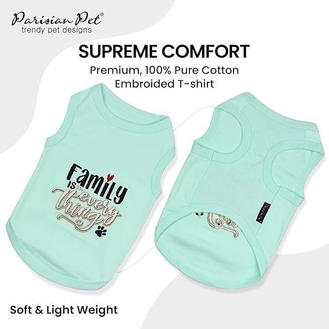 Parisian Pet Unisex Dog Tshirt - Embroidered “ Family is Everything “ Dogs Apparel - Breathable and Lightweight Doggy Clothes - Sleeveless Dog Tee Shirts - Machine Washable Shirt for Large Dogs - 3XL