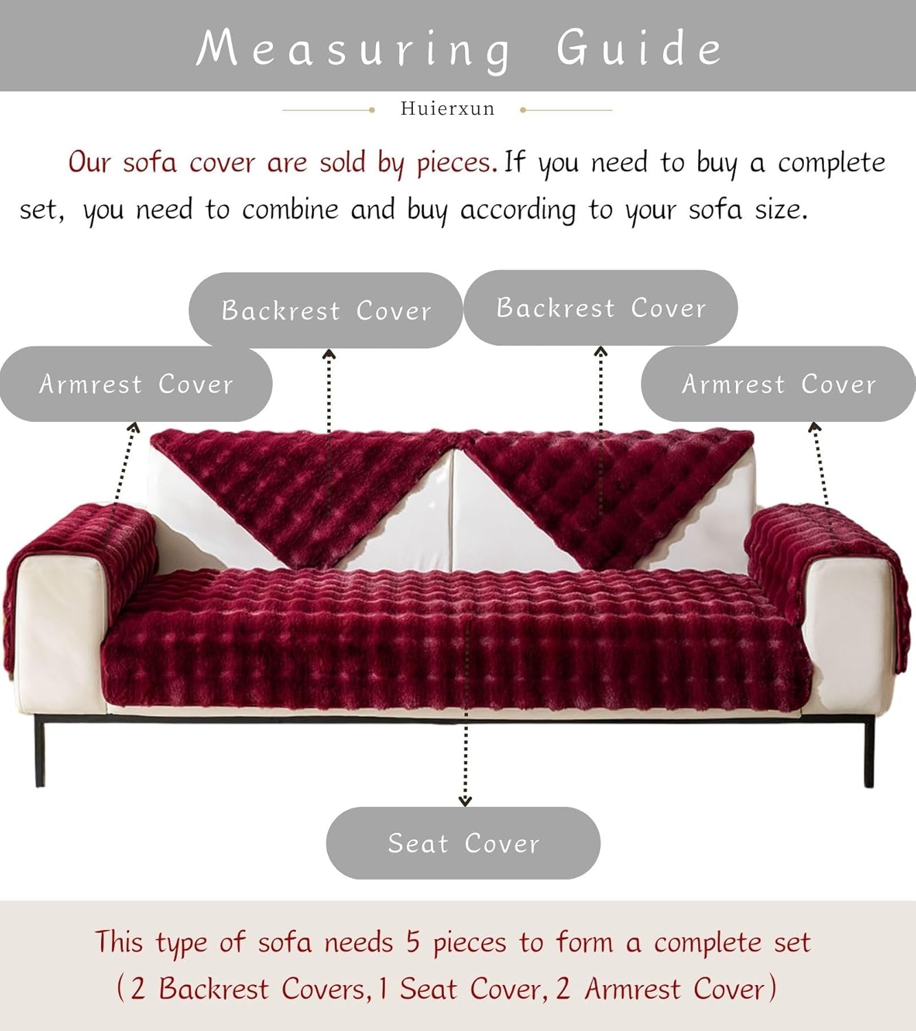 Christmas Faux Fur Couch Cover Fuzzy Soft Plush Thick Bubble Sofa Cover Luxury Sectional Couch Covers Luxury Anti-Slip Sofa Slipcover Washable Furniture Protector (Wine Red,28"x47")