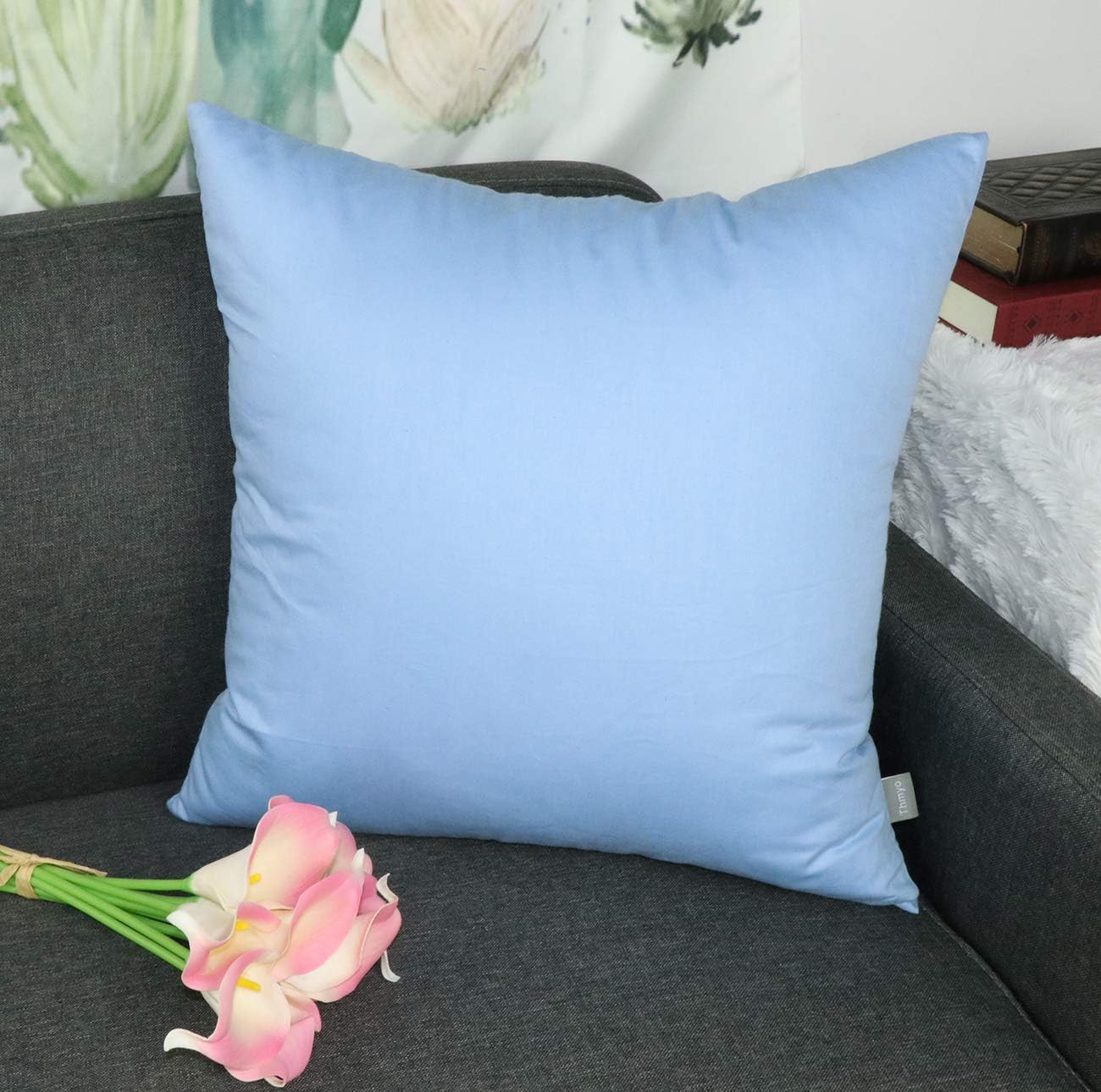 Thmyo 4-Pack 100% Cotton Comfortable Solid Decorative Throw Pillow Case, Square Cushion Cover Pillowcase Sublimation Blank Pillow Covers DIY Throw Pillowcase for Couch(18x18 inch/ 45x45cm,Sky Blue)