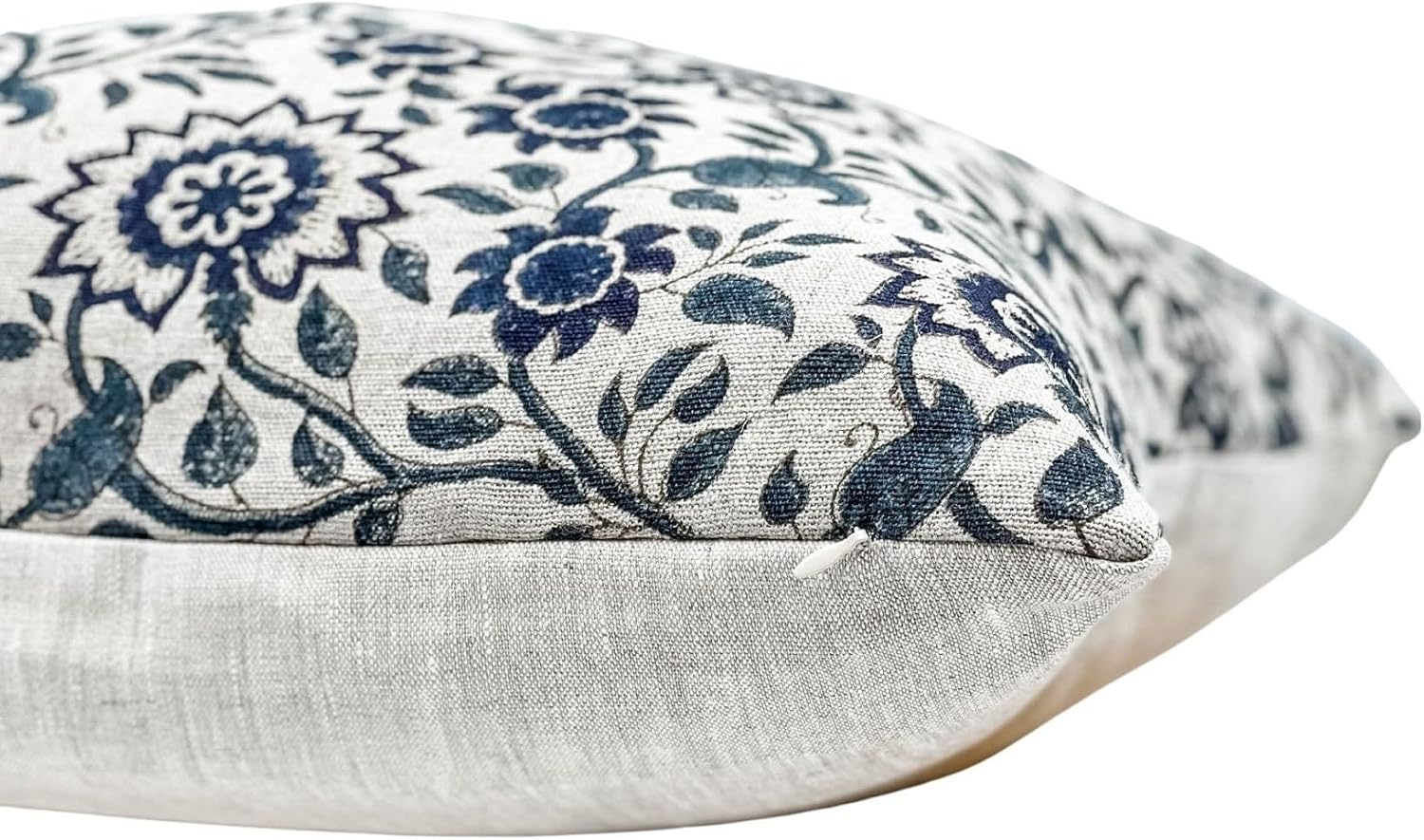 Designer Floral Print on Natural Linen Pillow Cover, Blue Pillow, Boho Pillow Cover, Decorative Throw Pillow, Navy Blue Pillow Cover, Dark Blue Pillow Cover (Navy Blue, 12x18)