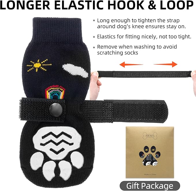 PUPTECK 2 Pairs Anti-Slip Dog Grip Socks for Hot/Cold Pavement, Traction Shoes for Senior Dogs Hardwood Floors Control, Boots with Grippers to Prevent Licking Paws Protectors Booties Outdoor