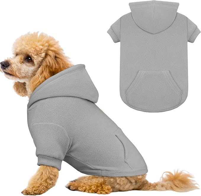 Dog Sweaters for Small Dogs,Dog Hoodies,Warm Fleece Sweatshirt with Hood & Pocket,Leash Hole,Cozy Cold Weather Puppy Clothes Pet Sweater for Small Dogs(Grey,S)