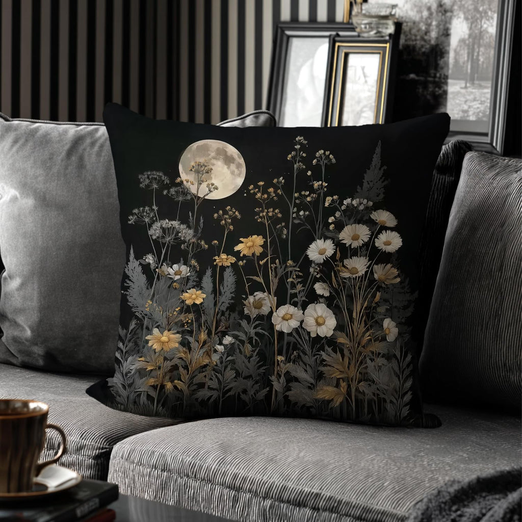 Bohemian Pillow Covers | Vintage Floral & Carpet Design | Double Sided Blue White Decorative Pillowcases for Couch, Bed | Indoor Outdoor Boho Home Decor (Moon, 18x18inches)