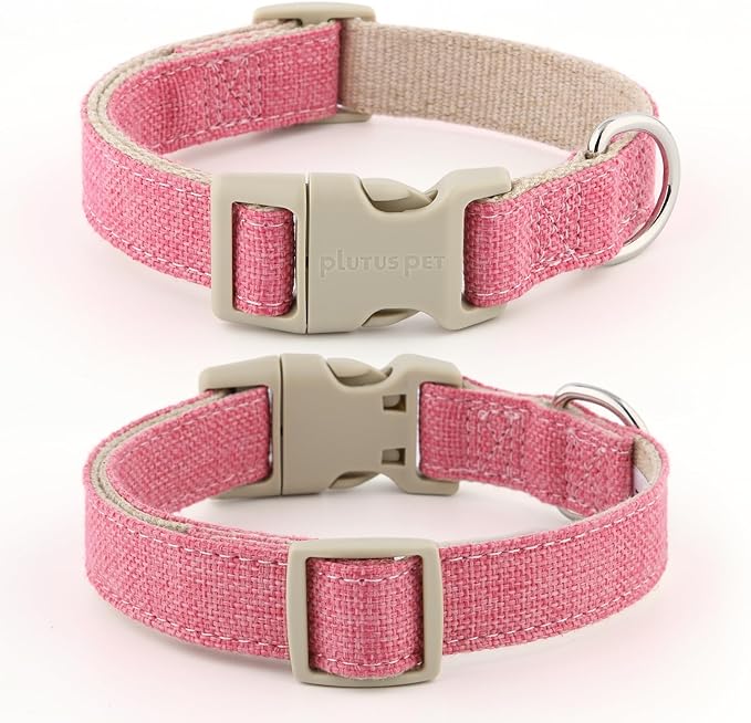 Plutus Pet Cotton Hemp Dog Collar and Leash Set, Adjustable Collar for Small, Medium, and Large Dogs, Heavy Duty and Soft on Skin, Hot Pink, M