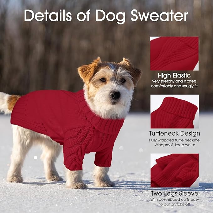 Dog Sweaters for Small Medium Large Dogs Girl, Classic Turtleneck Pet Sweater for Dogs Cats, Thermal Doggy Winter Coat, Warm Dog Shirt Outfits, Double Knitting Collar for Outdoor Playing (S, Red)