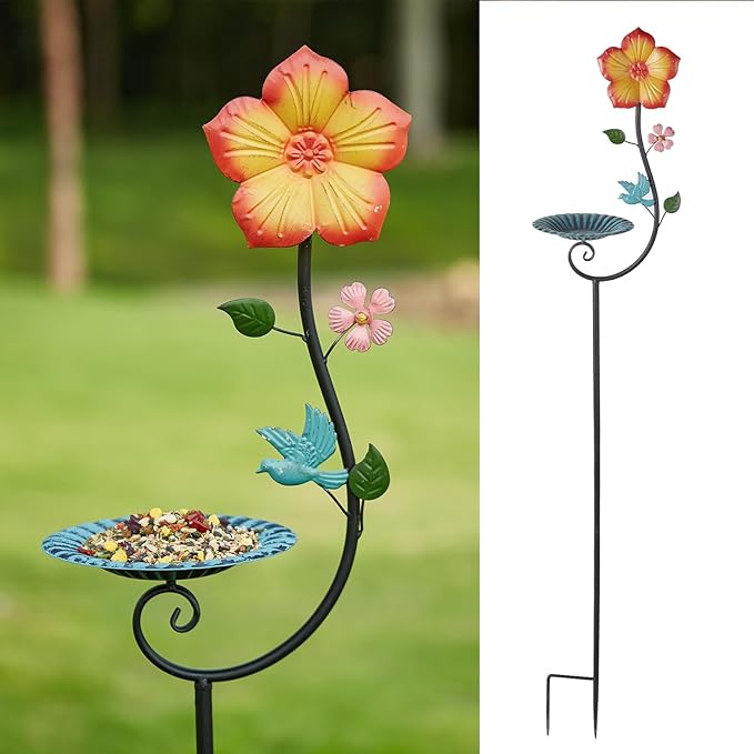 59" H Metal Bird Feeder with Stake,Freestanding Bird Feeder Tray,Bird Baths for Outdoors,Yard Lawn Decorative Garden Stakes