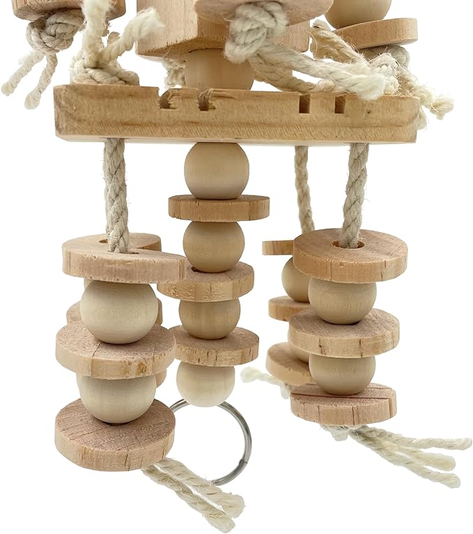 Dye-Free Block & Knot Chewing Toys for Medium and Large Parrots - Natural Wooden Bird Toys for Parakeet, Conures, Cockatiels, African Greys, Cockatoos, Amazon Parrots, Quakers