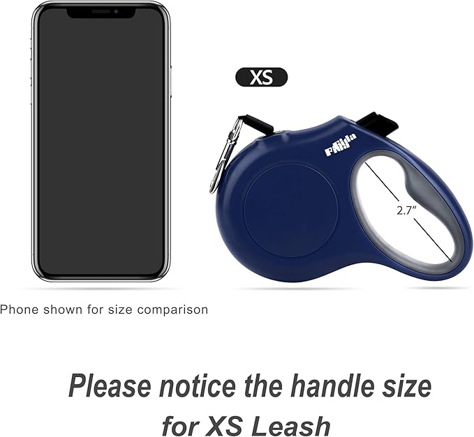 Fida Retractable Dog Leash with Dispenser and Poop Bags, 10 ft Pet Walking Leash for X-Small Dog or Cat up to 18 lbs, Anti-Slip Handle, Tangle-Free, Reflective Nylon Tape (XS, Navy Blue)