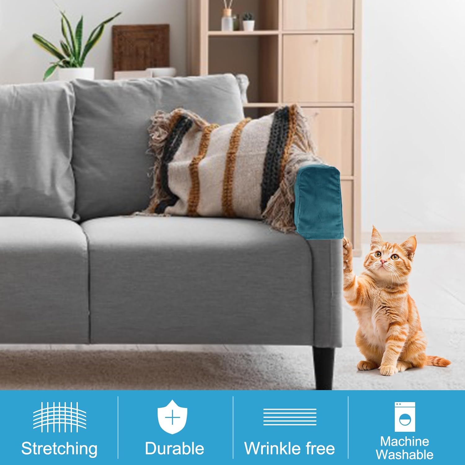 uxcell 4Pcs Stretch Armrest Covers, Polyester Soft Armchair Slipcovers Couch Recliner Arm Cover for Chair Sofa Protector, White