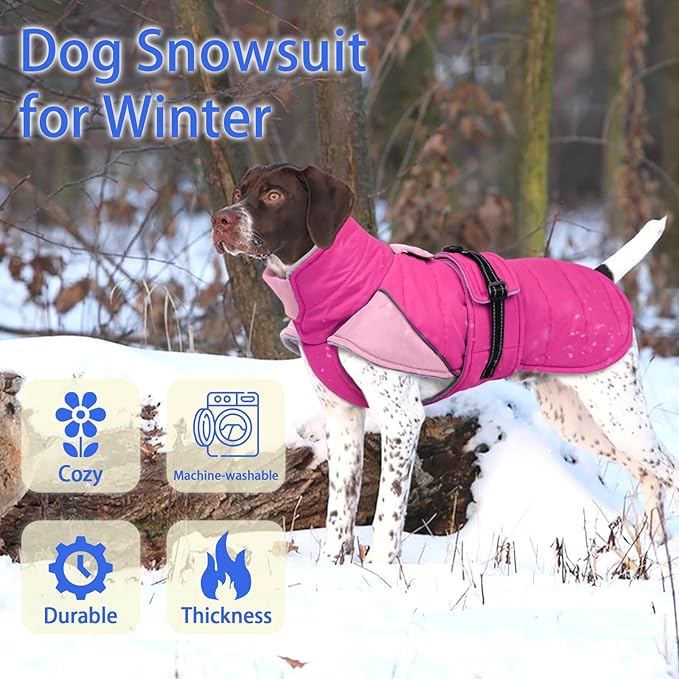 MIGOHI Snowproof Dog Coat - Thick Fleece Dog Jacket with Adjustable Collar, Keep Warm Winter Coat for Medium Dogs Cold Weather Walking Playing,Australian Shepherd,XL,Rosepink