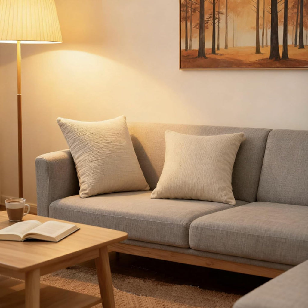 Throw Couch Pillow with Insert 18x18 Inches Set of 2 Square, Cute Modern Home Fall Decor for Living Room Sofa Bed Cushion Accent Case, Anthropologie Style Home Decor (Oatmeal #P2-01)