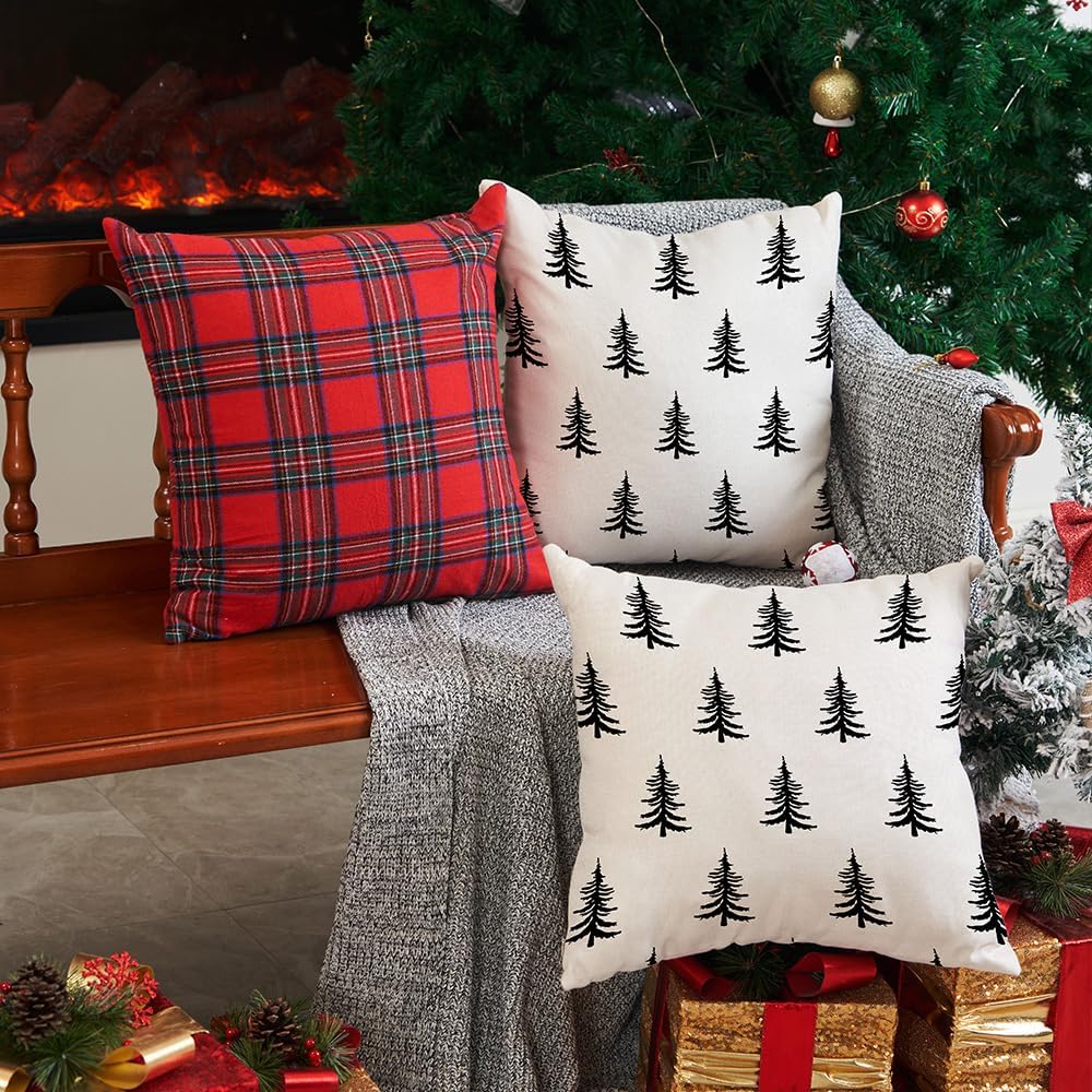DFXSZ Christmas Pillow Covers 18x18 inch Set of 2 Christmas Tree Decorative White Throw Pillow Covers Winter Famliy Decoration for Home Couch TH-30A18