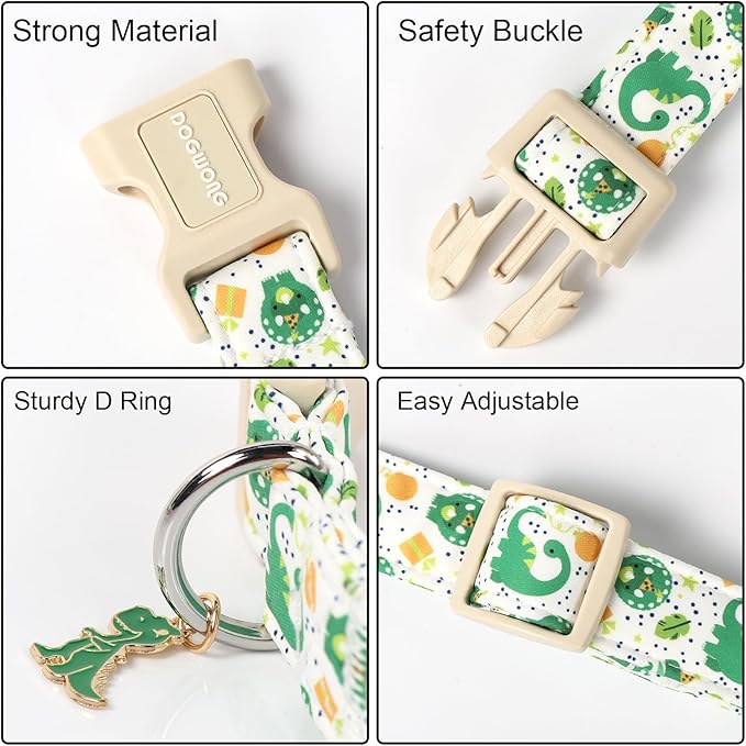 DOGWONG Dinosaur Dog Collar- Cute Summer Dog Collars Adjustable Designer Puppy Dinosaur Dog Collar for Boy Male Small Medium Large Dogs XL