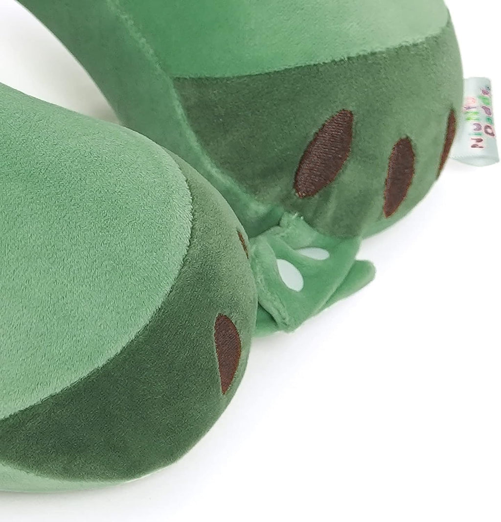 Niuniu Daddy Dinosaur Kids Travel Neck Pillow Road Trip Essentials for 3-8 Years Old, Memory Foam Dino Portable Pillow for Airplane Travel Essentials, Green Triceratops Cervical Pillow for Boys Girls