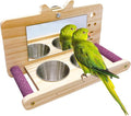 Bird Mirror Parrot Perch with Mirror and Feeding Cups Parrot Cage Swing Wooden Mirror Fun Play Toy for Lovebird Parakeets Conures Cockatiels