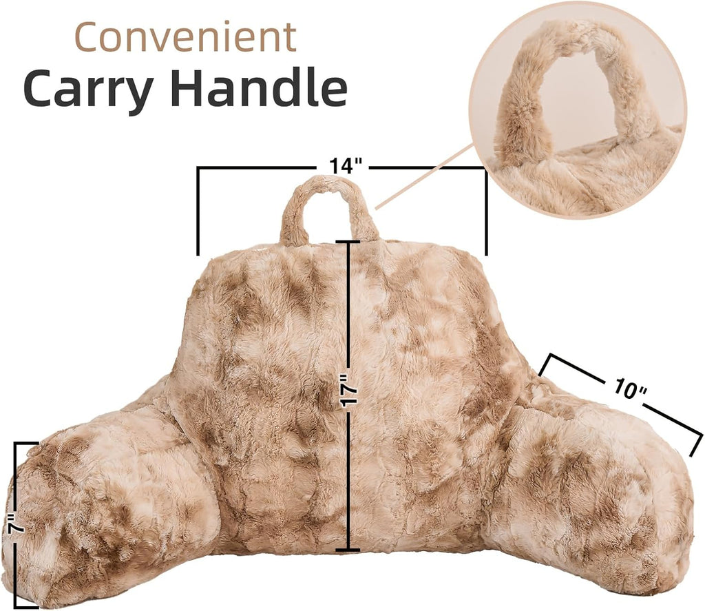 A Nice Night Faux Fur Reading Pillow Bed Wedge Large Adult Children Backrest with Arms Back Support for Sitting Up in Bed/Couch for Bedrest, Tie Dyed Khaki