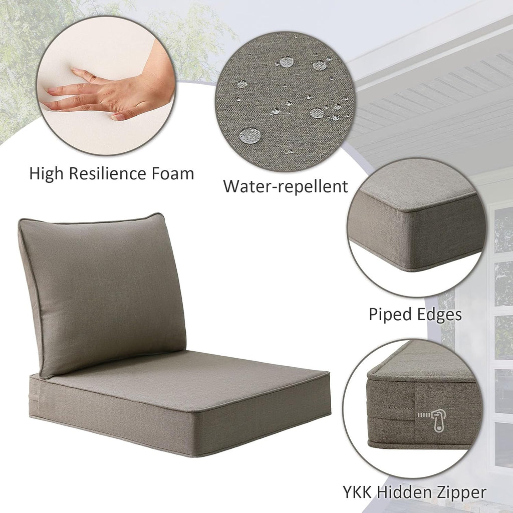 Sunbrella Outdoor Chair Cushions Set, 24" x 24", Set of 2, Water-Repellent, Fade Resistant, Deep Seat Bottom and Back Cushion for Backyard, Couch, Sofa and Patio Furniture, Cast Shale