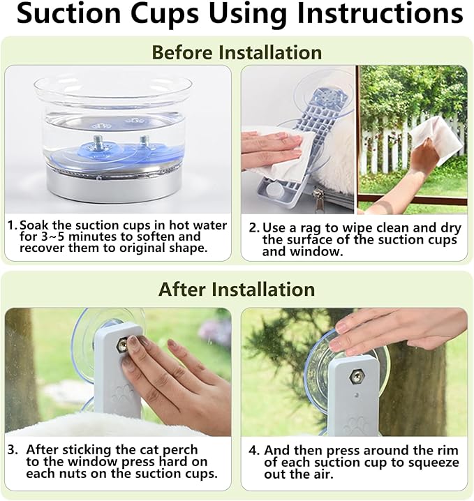 AMOSIJOY Cordless Cat Window Perch, Cat Hammock for Wall with 4 Suction Cups, Solid Metal Frame and Reversible Cover, Foldable Cat Beds for Indoor Cats