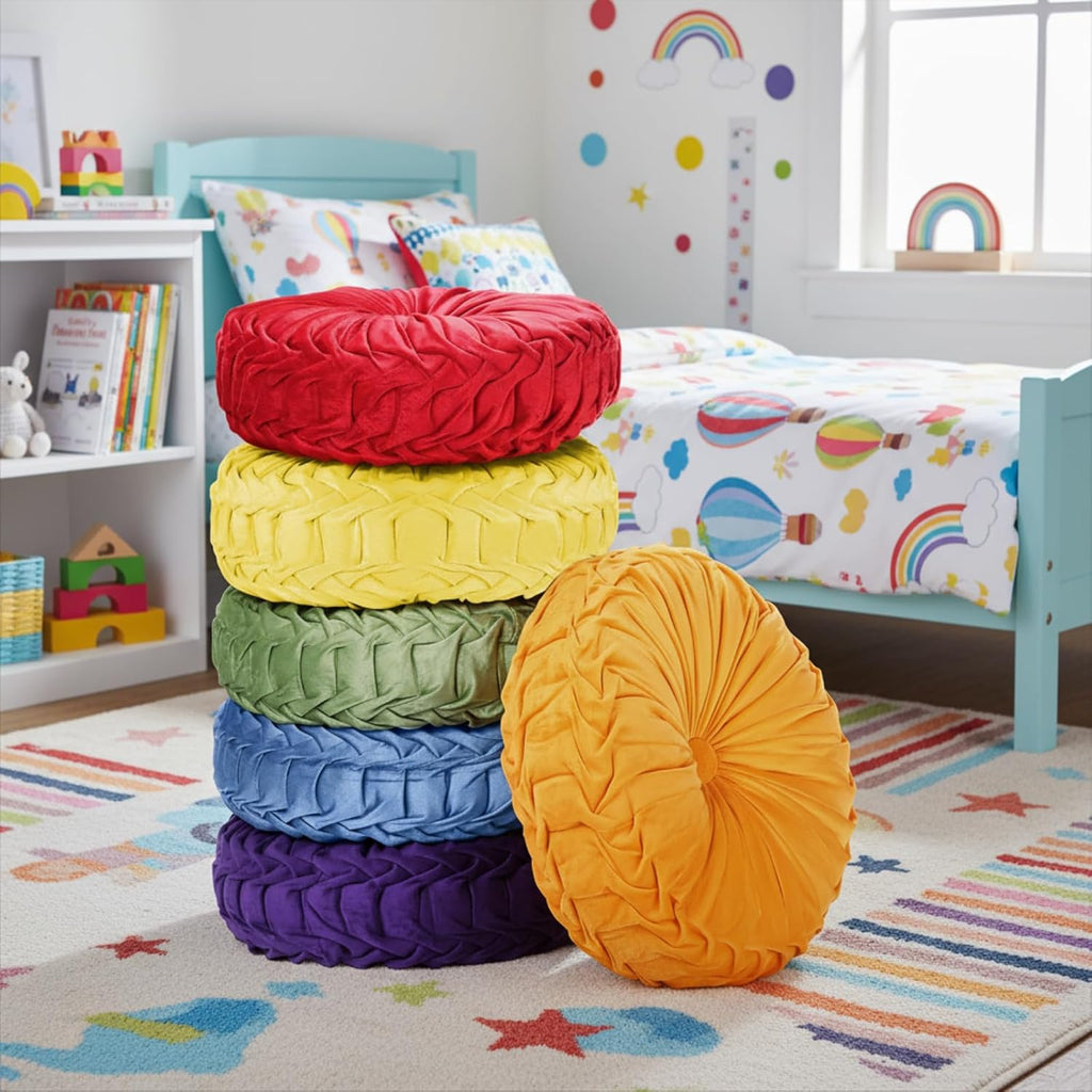 Yerliker 6 Pcs Floor Pillow Cushions 15inch Round Velvet Throw Pillows Colorful Flexible Cushions Alternative Pillows for Couch Chair Living Room Bedroom Home Office Decor(Bright Color)