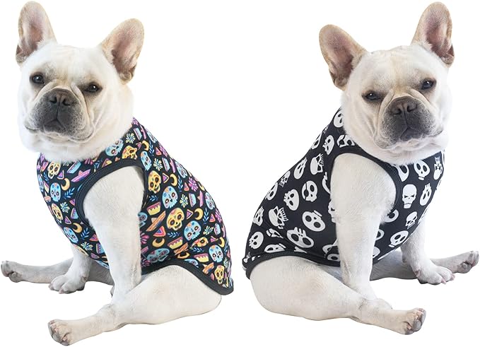 CuteBone Halloween Dog Shirts 2-Pack Soft Pet Clothes Breathable Summer Vest for Small Puppy and Stretchy Cat Apparel 2BX07L