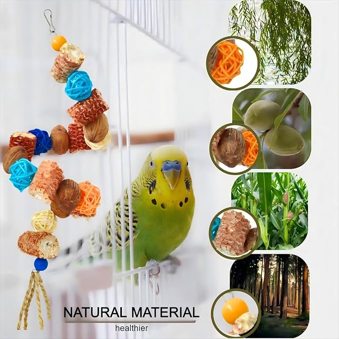 Natural Bird Rope Perches, Parakeet Swing Chew Toy, Birdcage Hanging Toy for Conure Cockatiel Budgies Lovebird Parrot