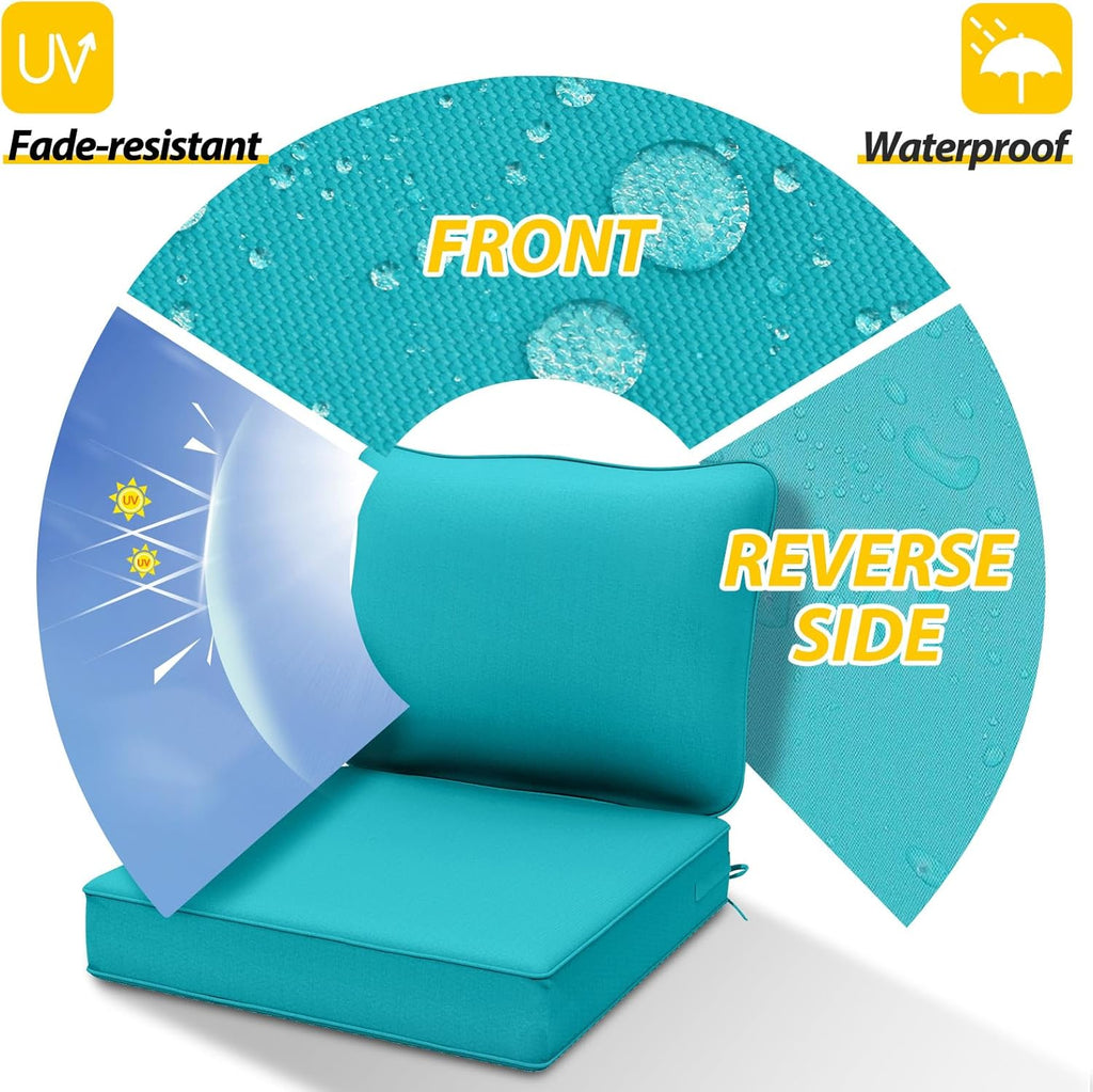 AAAAAcessories Outdoor Deep Seat Cushions, Waterproof, Fade-Resistant Patio Furniture Replacement Cushions, 24" x 24" x 5", Turquoise Blue