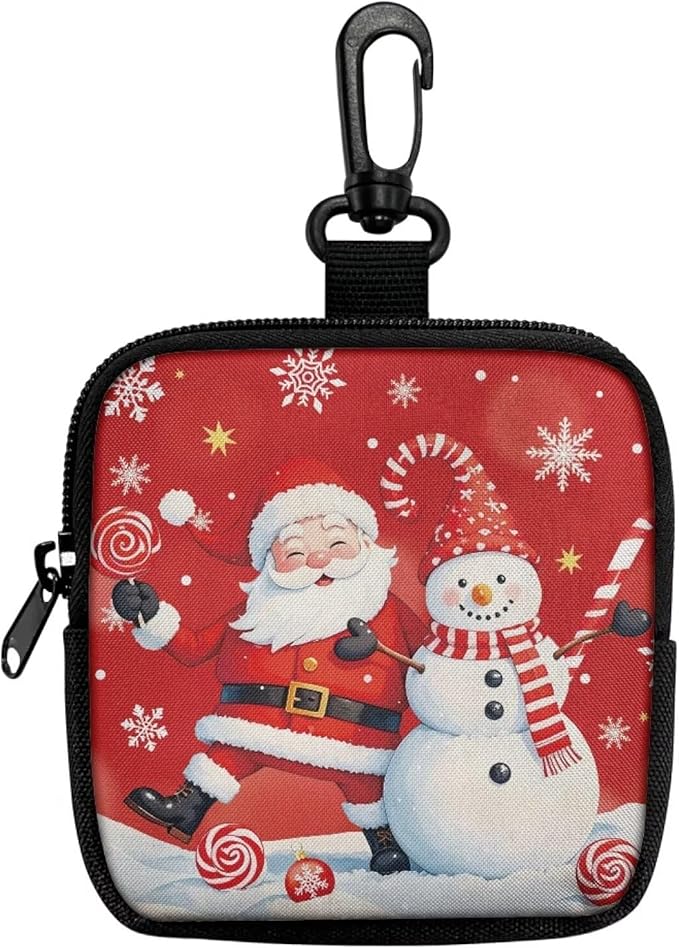 KEIAHUAN Christmas Dog Treat Pouches Small Portable Training Walking Treat Bag for Puppies with Clasp Reusable Pet Treat Container Coin Purse with Zipper Closure, Santa Claus Snowman