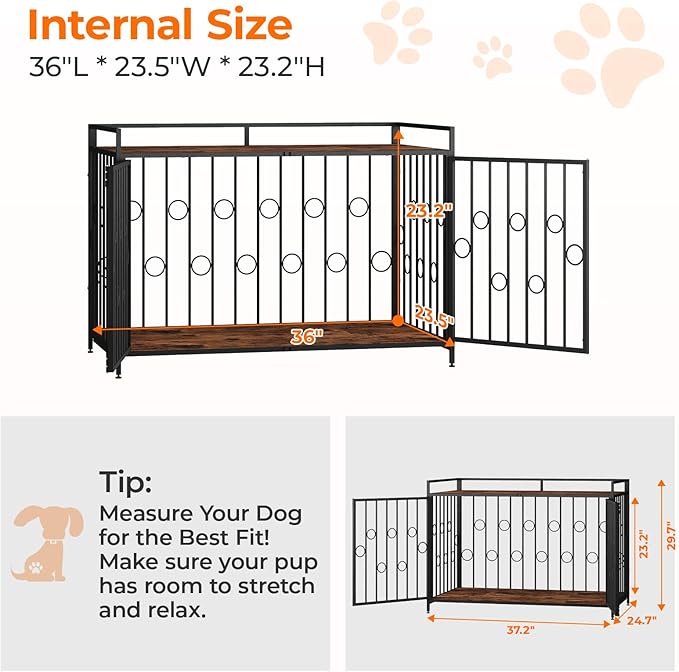 38 Inch Chew Proof Heavy Duty Dog Crate for Large Dogs, Furniture Kennel with Table Top, Waterproof Wooden Finish Indoor Metal Cage Furniture