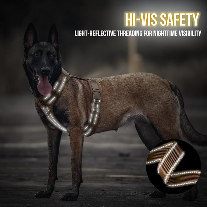 OneTigris Dog Harness, Soft Padding No Pull Dog Vest Harness, Durable High-Tensile Nylon, Adjustable Tactical Harness for Medium and Large Dogs with Reflective, 1 Handle, 3 D-Rings