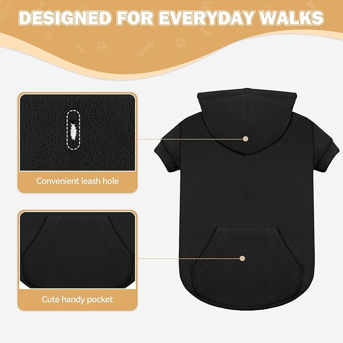 Dog Sweaters for Large Dogs,Dog Hoodie,Warm Fleece Sweatshirt with Hood & Pocket,Leash Hole,Cozy Cold Weather Pet Clothes Sweater Hoodie for Large Dogs(Black,L)