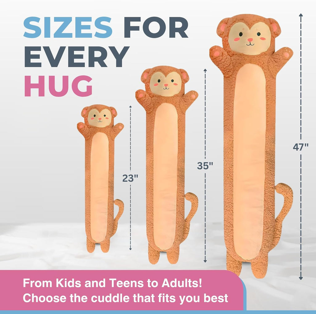 Monkey Plush Body Pillow for Kids | Long Stuffed Animal Cuddle Pillow | Soft Hugging Toy | Plushie Gift for Girls & Boys | Long Plush Body Pillow for Sleep & Comfort | Large, 47 Inches