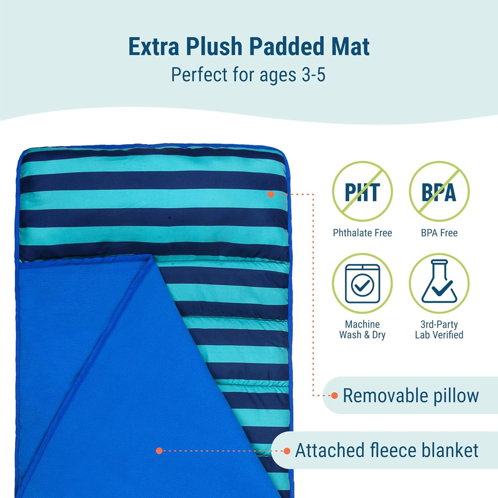 Wildkin 43-inch Kids Nap Mat – Soft Microfiber Toddler Sleeping Mat with Pillow