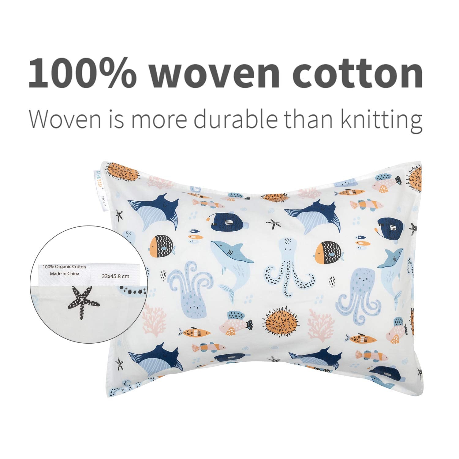 ALVABABY Toddler Pillowcases, Fits 14x20 in Kids Pillow, 2 Pack Organic Cotton Baby Pillow Cover Envelope Kids Pillowcases for Boys Girls 2Pillowcases-14x19 Inch (Pack of 2)