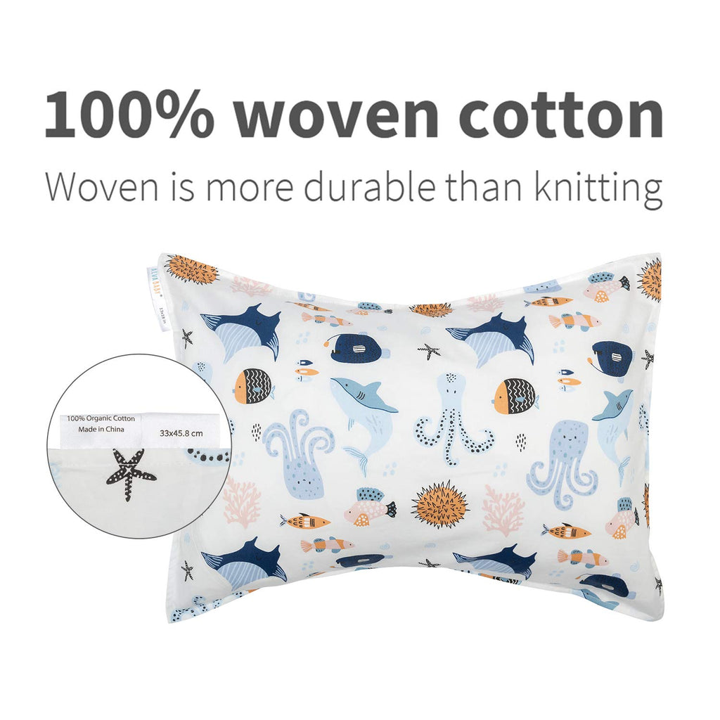 ALVABABY Toddler Pillowcases 2 Pack Organic Cotton Kids Pillow Cover Fit 13"x 18" or 12"x16" Envelope for Girl Boy Sleepy Travel
