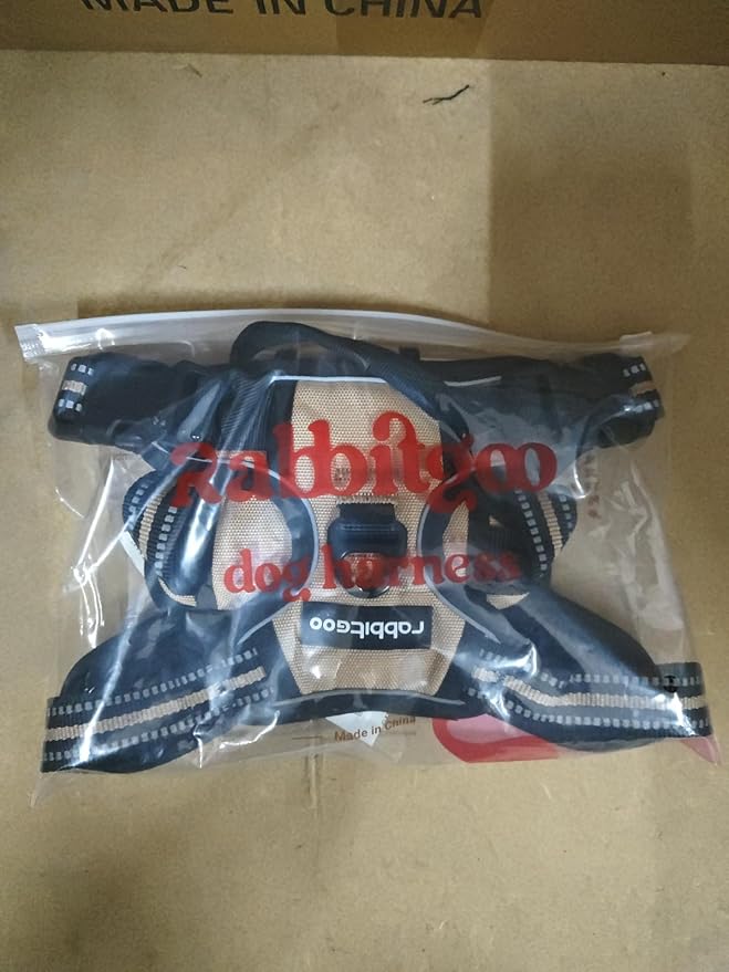 rabbitgoo Dog Harness No Pull with 2 Leash Clips, Adjustable Soft Padded, Reflective Oxford No Choke Pet Vest with Easy Control Handle for Large Dogs, Beige, XL