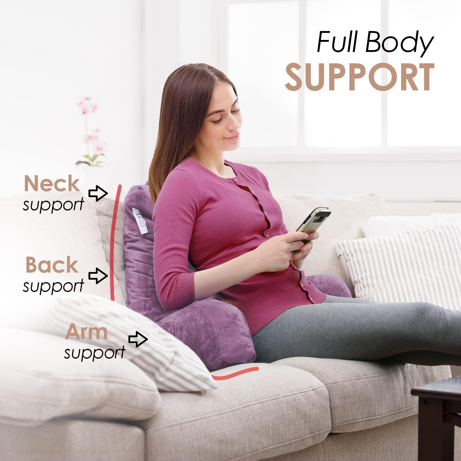 Nestl Reading Pillow for Kids & Teens with Shredded Memory Foam, Backrest Pillows for Reading, Watching, and Gaming, Use on The Couch, Bed, or Floor, Adjustable Support, Washable Cover Lavender Dream