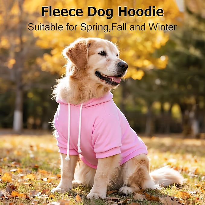 Dog Basic Hoodie Ultra-Soft Dog Clothes Cold Weather Sweaters for Medium Large Dogs Breathable Cozy Fabric Pet Coat Warm Stylish Sweatshirt with Leash Hole Pocket Dogs Jacket for Cats Boys Girls