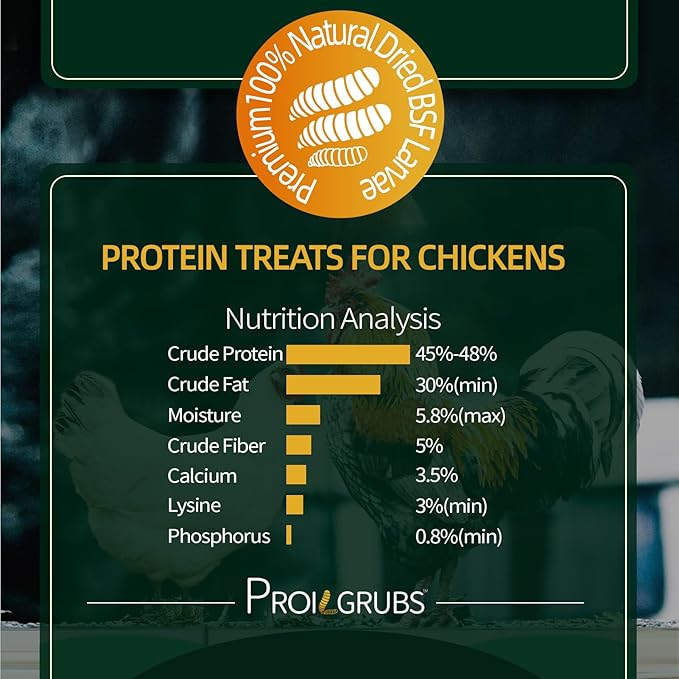 PROILGRUBS 5 LBS All Natural Dried Black Soldier Fly Larvae Treats- Non-GMO-Dried Grubs for Chickens - High Protein Meal Worms for Chickens, Hens, Birds