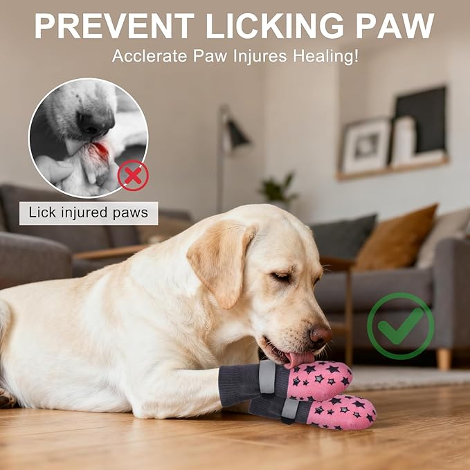 BEAUTYZOO Anti Slip Dog Socks to Prevent Licking Paws, Dog Shoes for Cold Pavement, Grip Socks for Dogs on Hardwood Floors, Dog Booties Alternative, Reflective&Washable Paw Protection for Senior Dogs