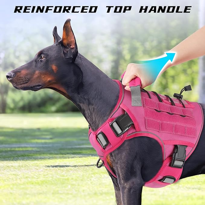 WINGOIN Tactical Dog Harness for Extra Large Dogs, Heavy Duty No Pull Dog Harness with Handle, Adjustable Reflective Military K9 Big Dog Vest for Great Dane, Walking, Training, Hunting, Pink (XXL)