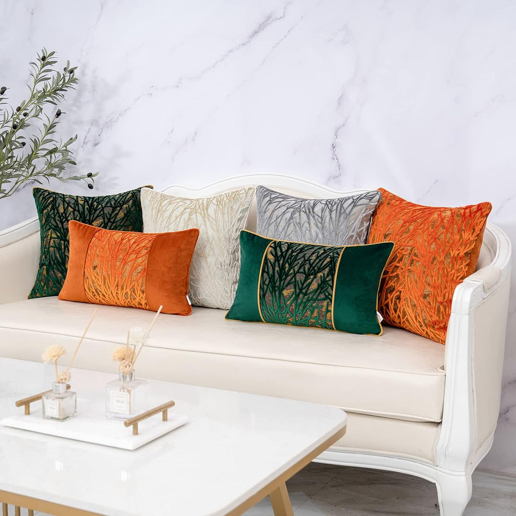 Yangest Green Twigs Throw Pillow Cover Velvet Branches Velvet Cushion Case Neutral Pillowcase for Sofa Couch Bedroom Living Room Home Decor,20x20 Inch