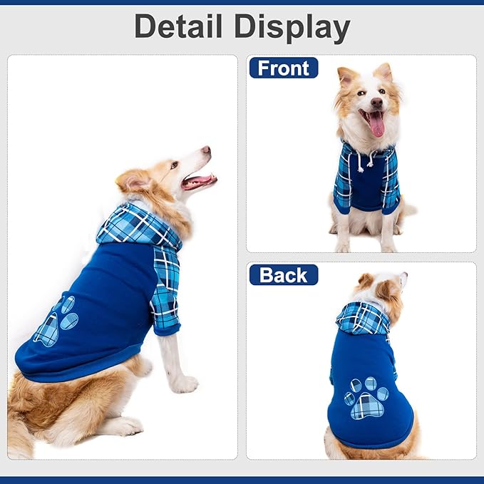 Plaid Dog Hoodie Pet Clothes Sweaters with Hat Large (Pack of 1)