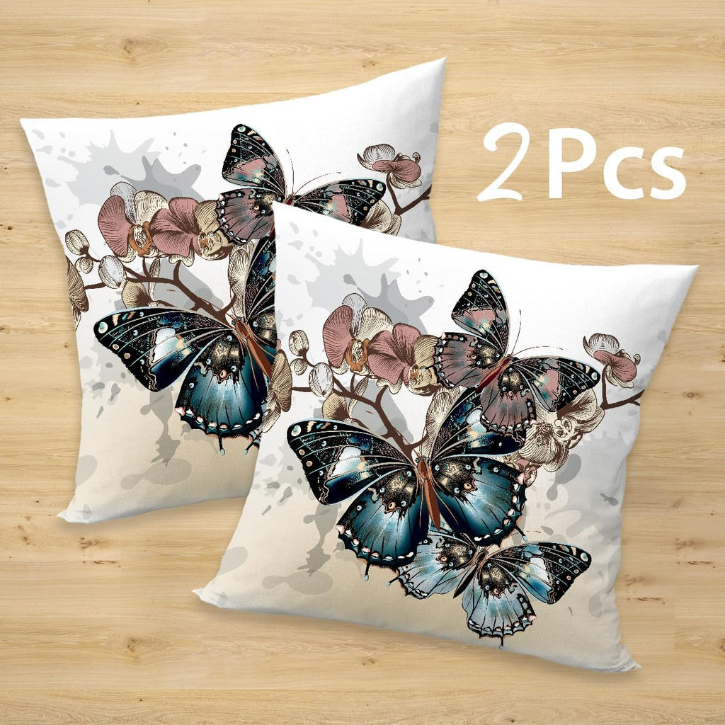 2 Pcs Throw Pillow Covers for Couch Butterflies Bed, Aesthetic Design Butterfly Linen Cotton Pillowcase Covers for Couch Sofa Bed Bedroom Apartment Dorm Living Room Office Home Decor